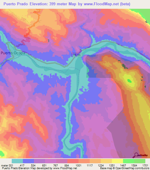 Puerto Prado,Peru Elevation Map
