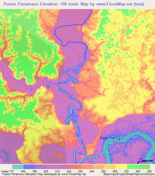 Puerto Pariamanu,Peru Elevation Map