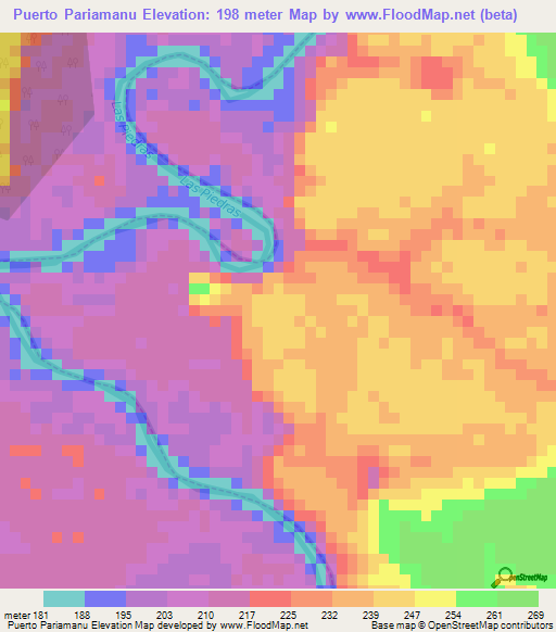 Puerto Pariamanu,Peru Elevation Map