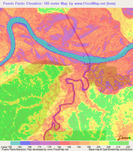 Puerto Pardo,Peru Elevation Map