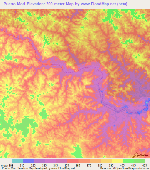 Puerto Mori,Peru Elevation Map