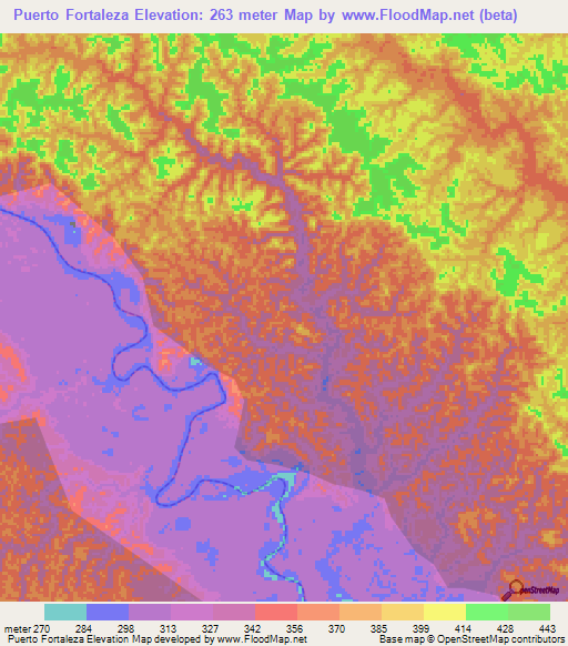 Puerto Fortaleza,Peru Elevation Map