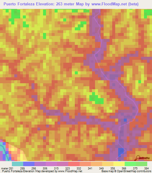 Puerto Fortaleza,Peru Elevation Map