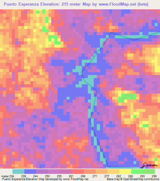 Puerto Esperanza,Peru Elevation Map