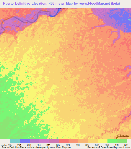 Puerto Definitivo,Peru Elevation Map