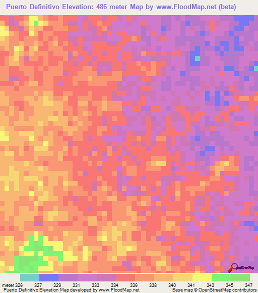 Puerto Definitivo,Peru Elevation Map