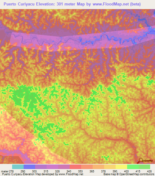 Puerto Curiyacu,Peru Elevation Map