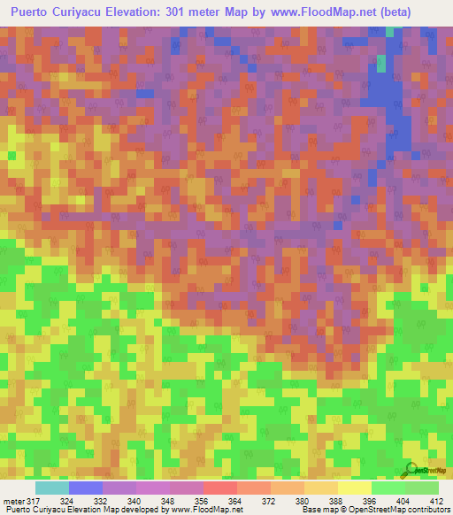 Puerto Curiyacu,Peru Elevation Map