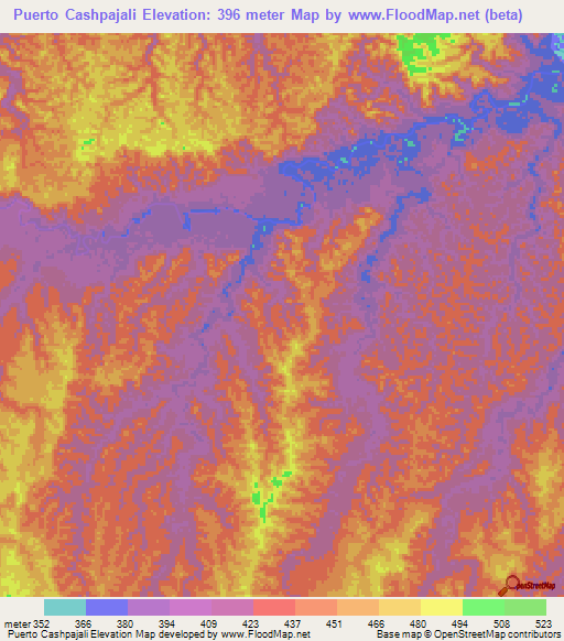 Puerto Cashpajali,Peru Elevation Map