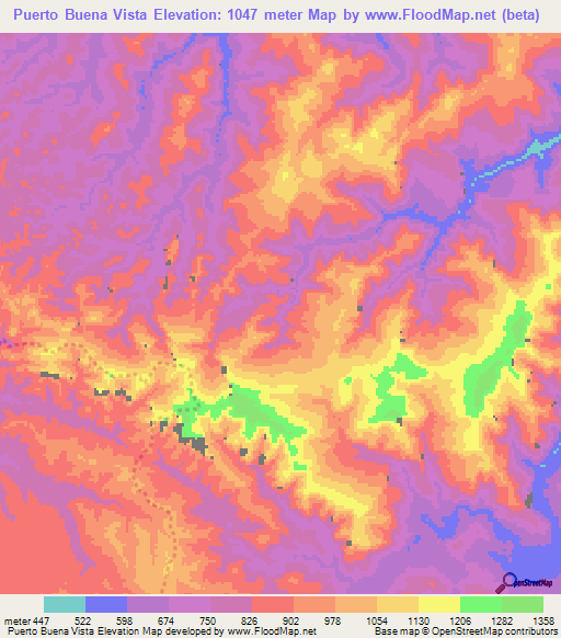 Puerto Buena Vista,Peru Elevation Map