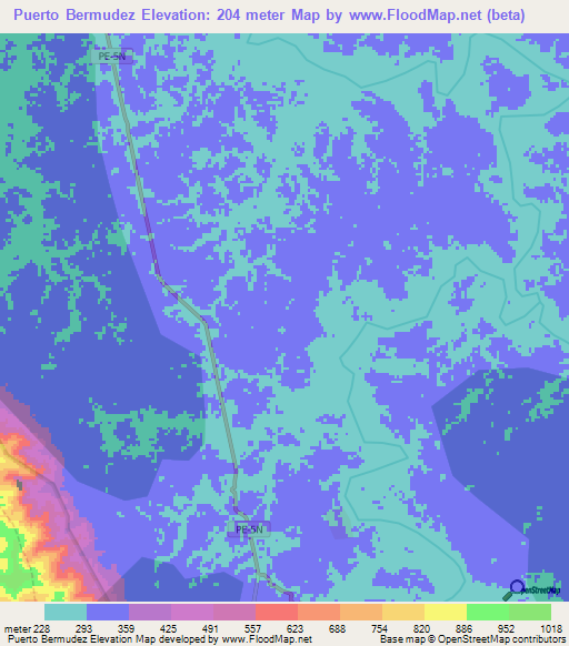 Puerto Bermudez,Peru Elevation Map