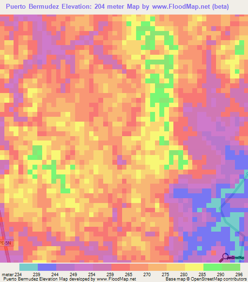 Puerto Bermudez,Peru Elevation Map
