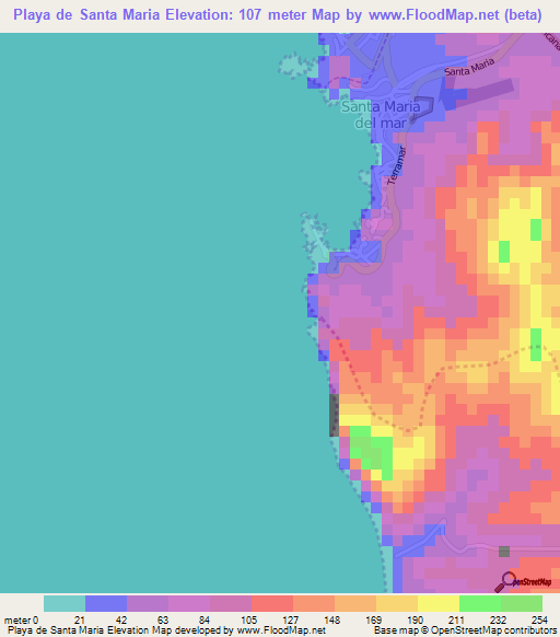 Playa de Santa Maria,Peru Elevation Map