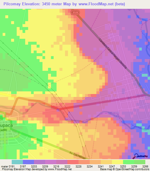 Pilcomay,Peru Elevation Map