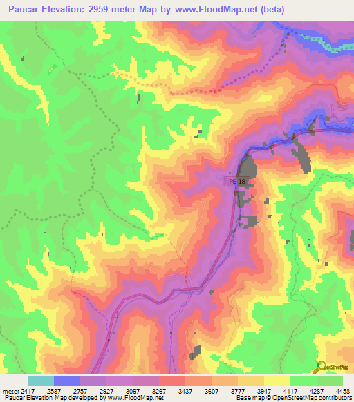 Paucar,Peru Elevation Map