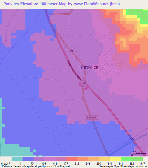 Pativilca,Peru Elevation Map
