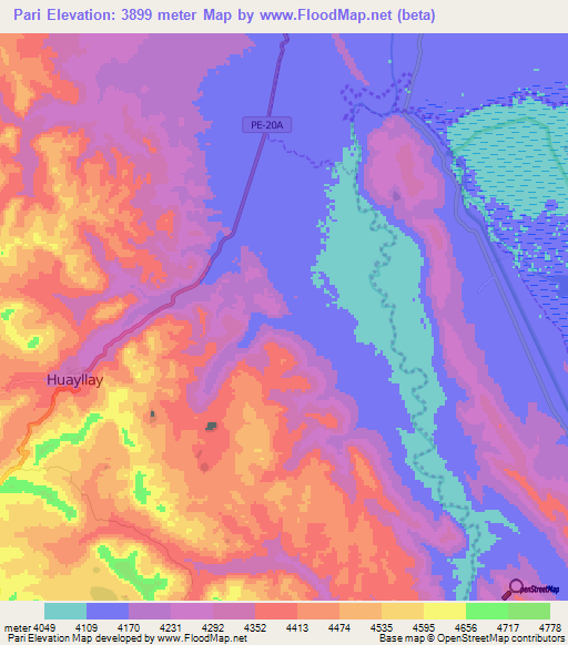 Pari,Peru Elevation Map