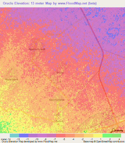 Oruclu,Azerbaijan Elevation Map