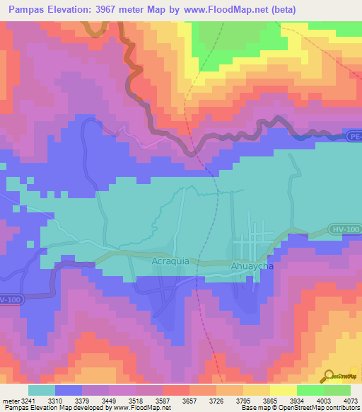 Pampas,Peru Elevation Map