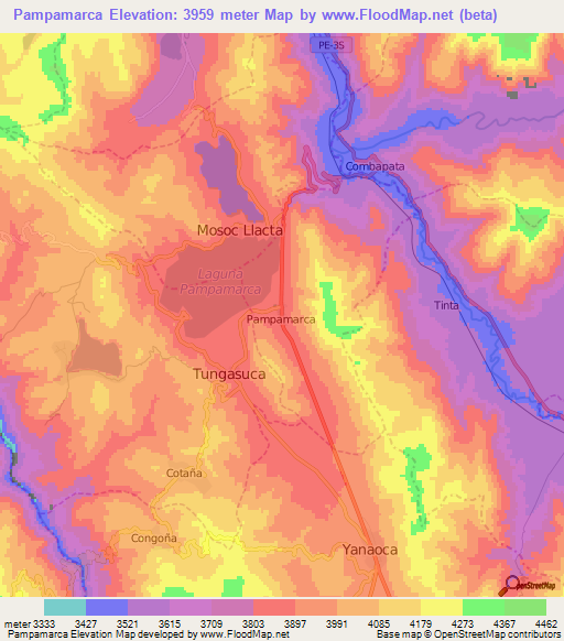 Pampamarca,Peru Elevation Map