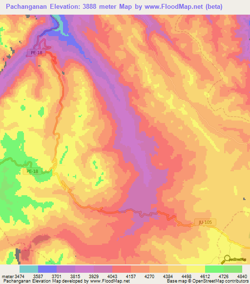 Pachanganan,Peru Elevation Map