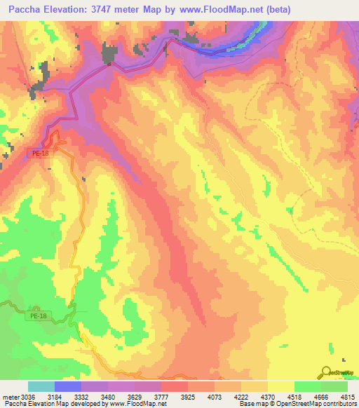 Paccha,Peru Elevation Map