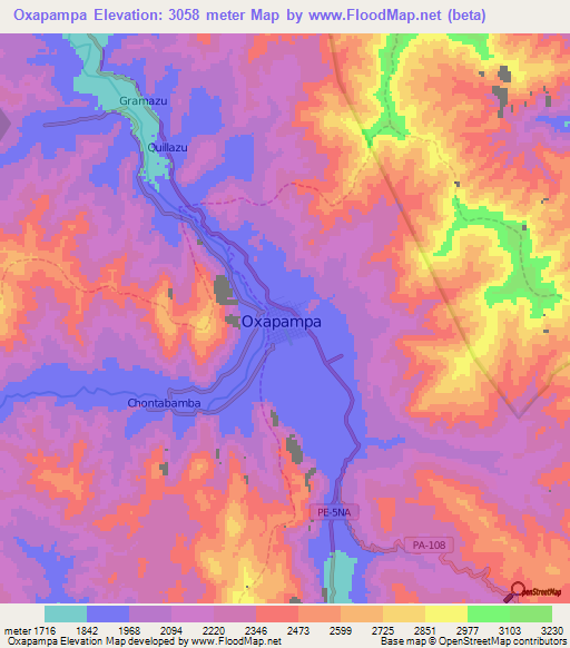 Oxapampa,Peru Elevation Map