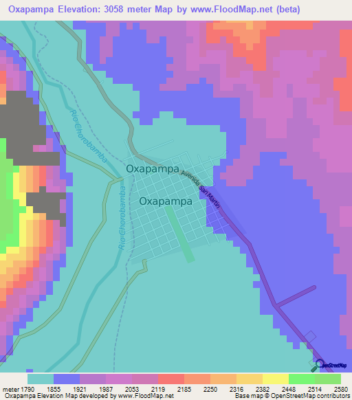 Oxapampa,Peru Elevation Map