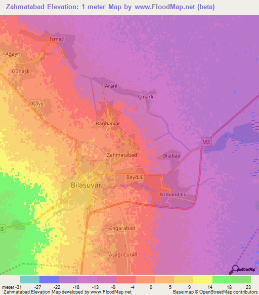 Zahmatabad,Azerbaijan Elevation Map