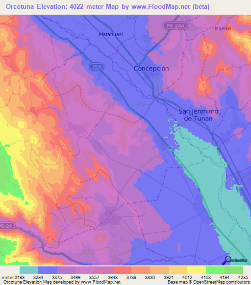 Orcotuna,Peru Elevation Map
