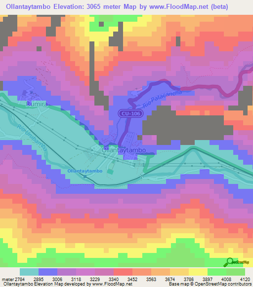 Ollantaytambo,Peru Elevation Map