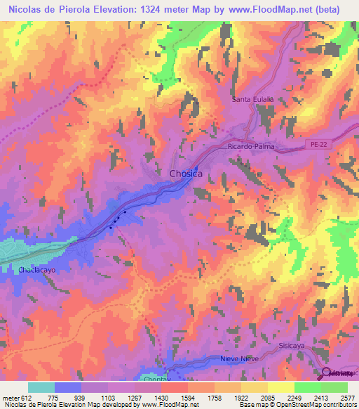 Nicolas de Pierola,Peru Elevation Map