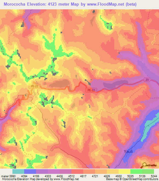 Morococha,Peru Elevation Map