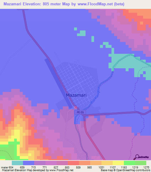 Mazamari,Peru Elevation Map