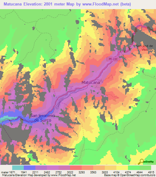 Matucana,Peru Elevation Map