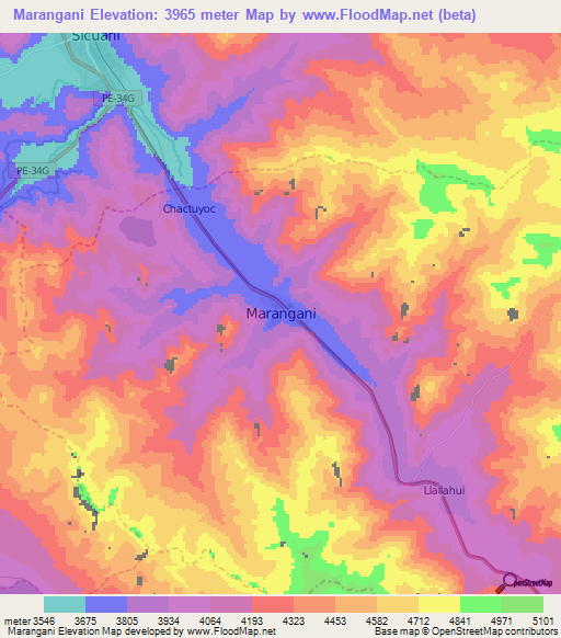 Marangani,Peru Elevation Map