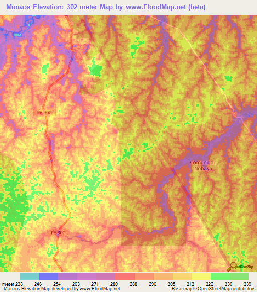 Manaos,Peru Elevation Map