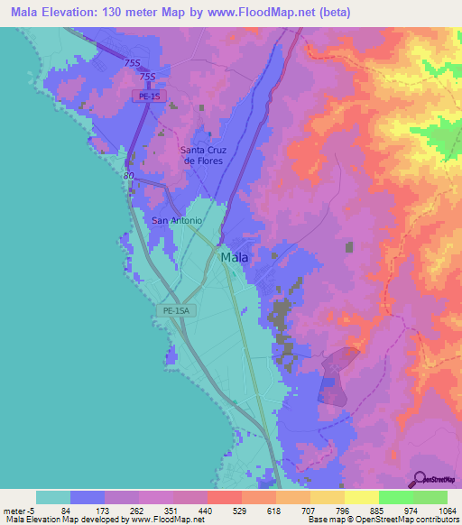 Mala,Peru Elevation Map