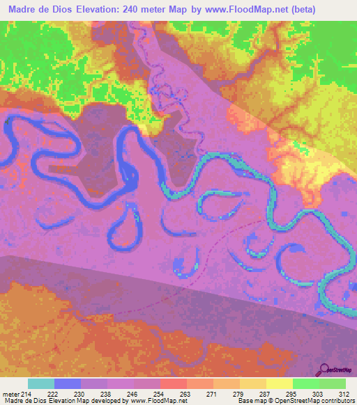 Madre de Dios,Peru Elevation Map