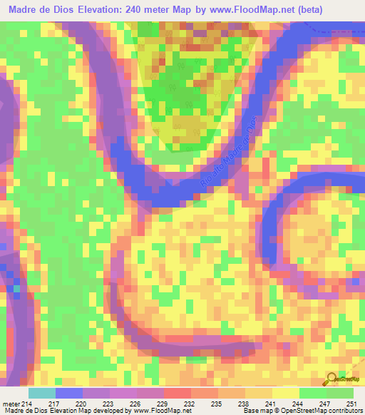 Madre de Dios,Peru Elevation Map