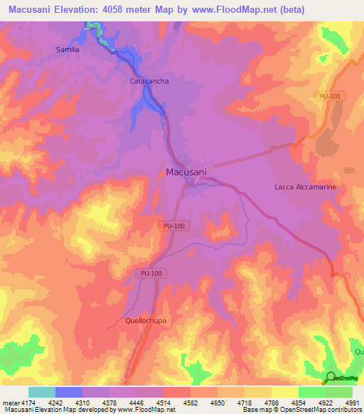 Macusani,Peru Elevation Map
