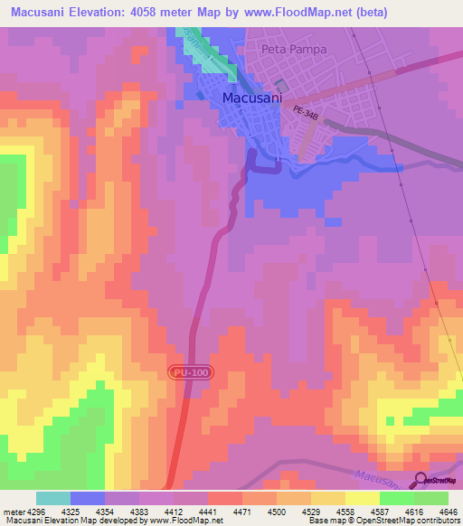 Macusani,Peru Elevation Map
