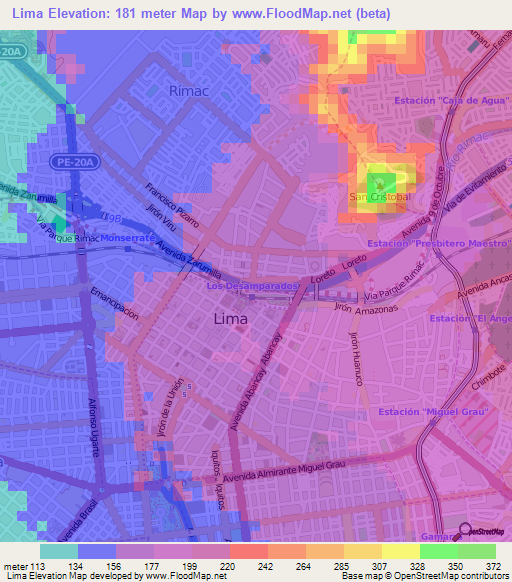 Lima,Peru Elevation Map