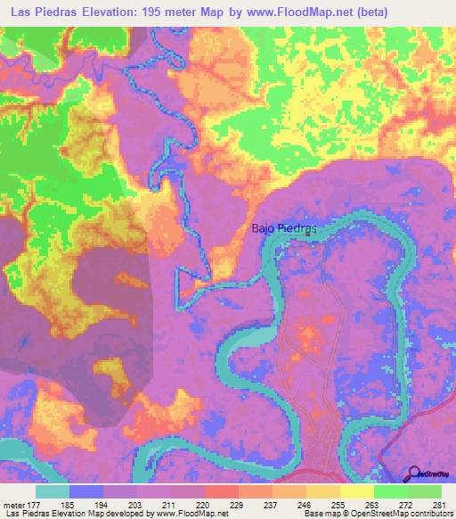 Las Piedras,Peru Elevation Map