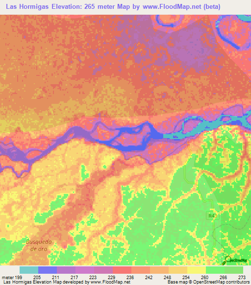 Las Hormigas,Peru Elevation Map