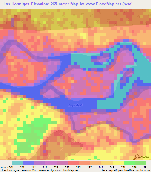 Las Hormigas,Peru Elevation Map