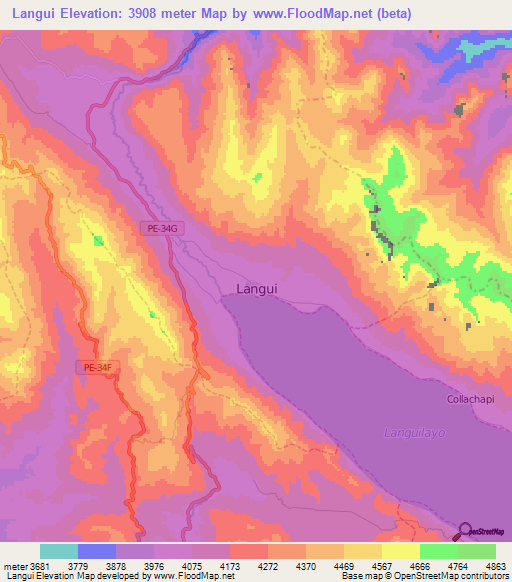 Langui,Peru Elevation Map