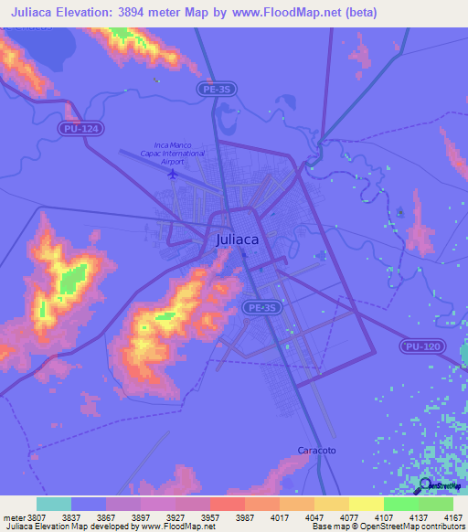 Juliaca,Peru Elevation Map