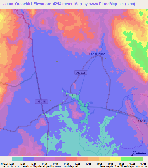 Jatun Orcochiri,Peru Elevation Map