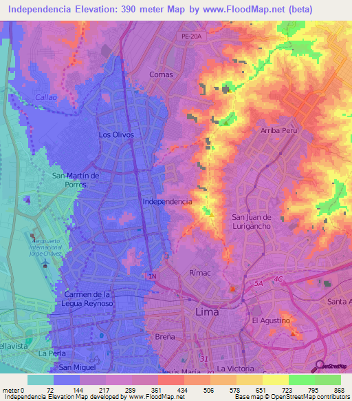 Independencia,Peru Elevation Map